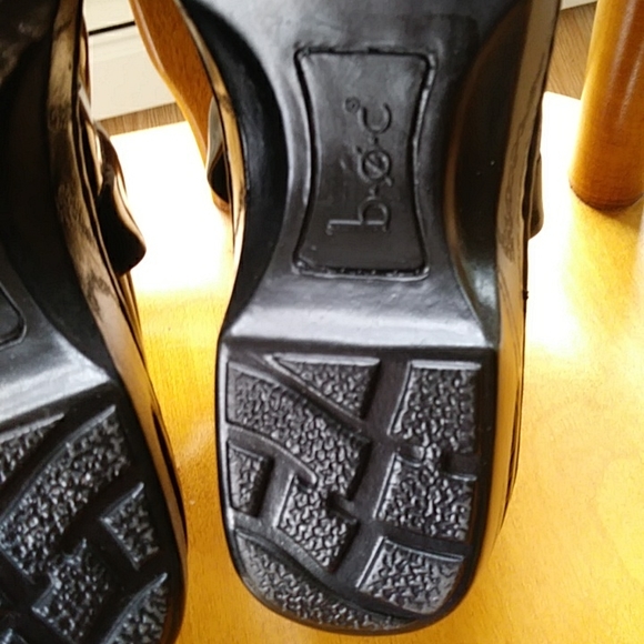 NWOT B.O.C. Concept Patent Leather Wedge Chunky Heel Mules Clogs 8M Black Glossy - Picture 14 of 15